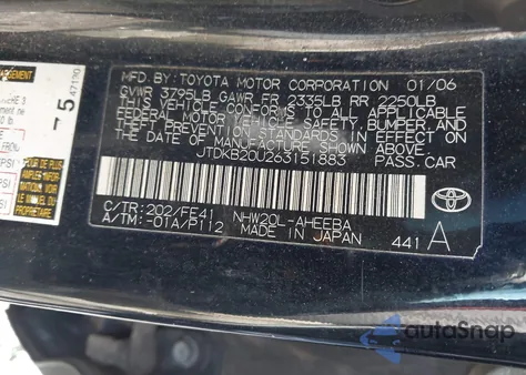 2006 Toyota Prius from USA, damaged, VIN JTDKB20U263151883